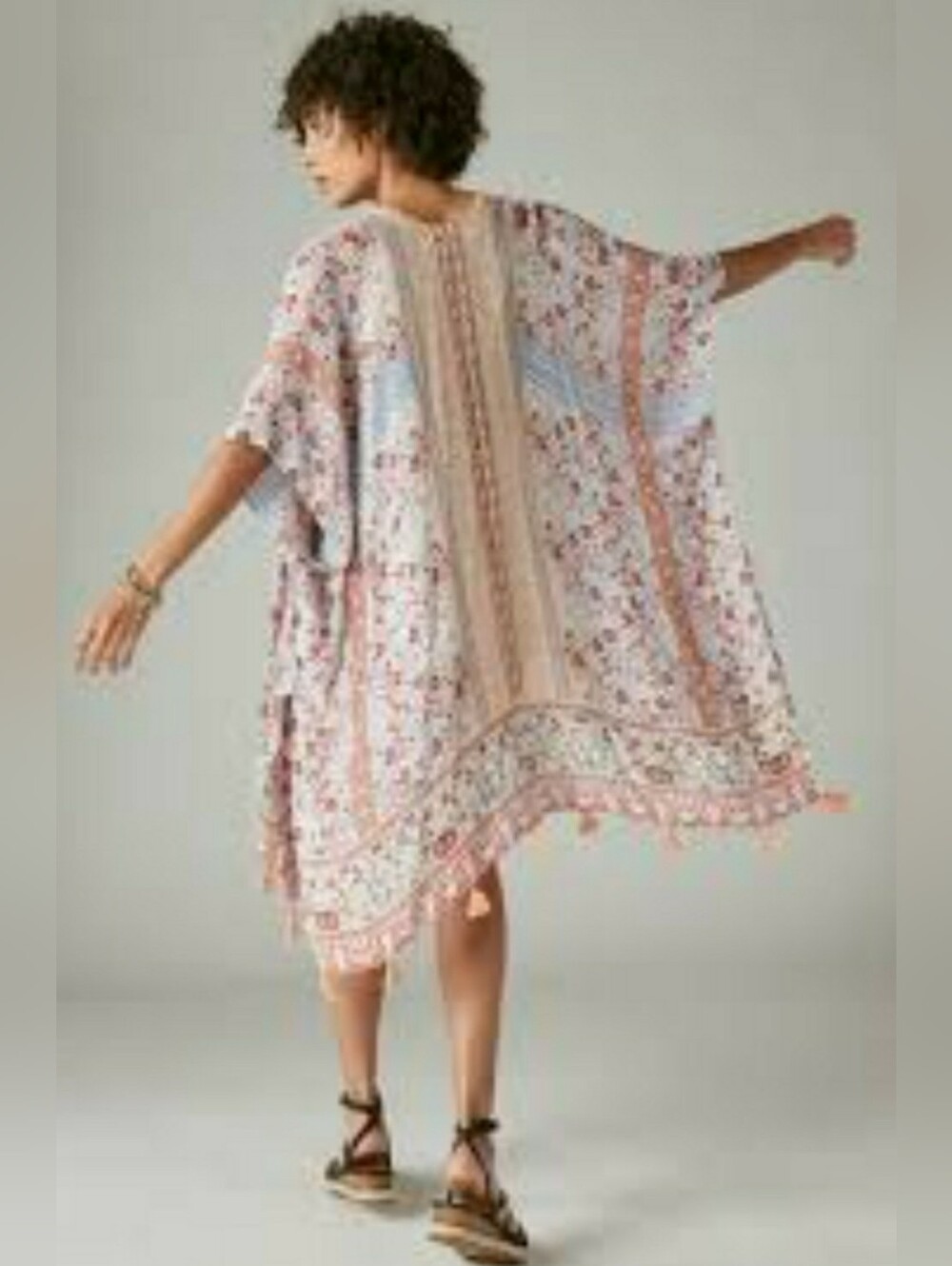 Lucky Brand Printed Boho Kimono bohemian open-front One Size